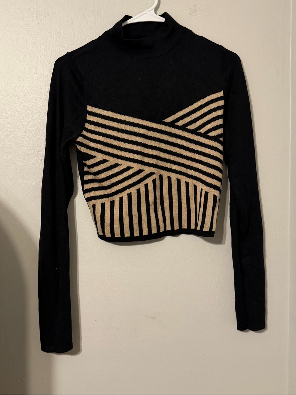Derek Heart Black & Tan Striped Mock Neck Long Sleeve Top
